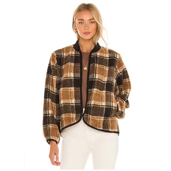 The Great Tartan Plaid Full-Zip Sherpa Relaxed Bomber Jacket Boho Brown Medium - Picture 13 of 13